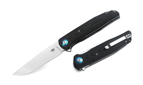 Bestech Ascot Flipper Folding Knife, D2 Drop Point, G10 Black/CF, BTBG19A