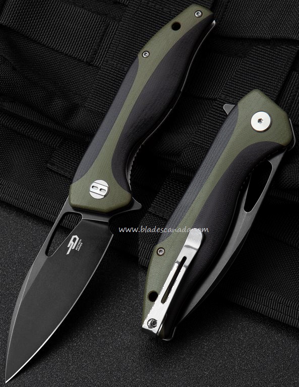 Bestech Komodo Flipper Folding Knife, D2, G10 Black/Green, BG26D