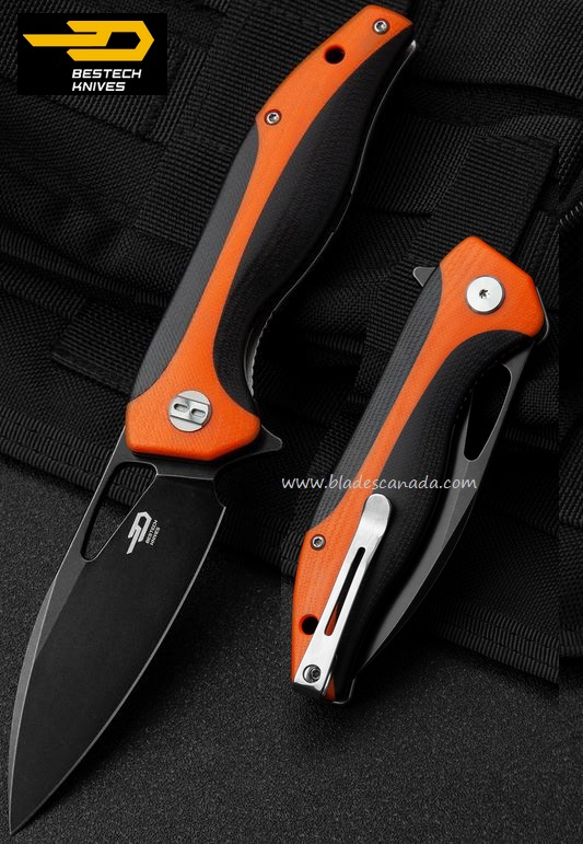 Bestech Komodo Flipper Folding Knife, D2, G10 Orange/Black, BG26C