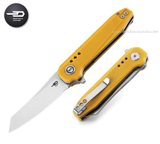 Bestech Syntax Flipper Folding Knife, 14C28N SW/Satin, G10 Yellow, BG40B