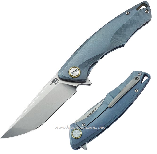 Bestech Dolphin Flipper Framelock Knife, S35VN, Titanium Blue, BT1707B