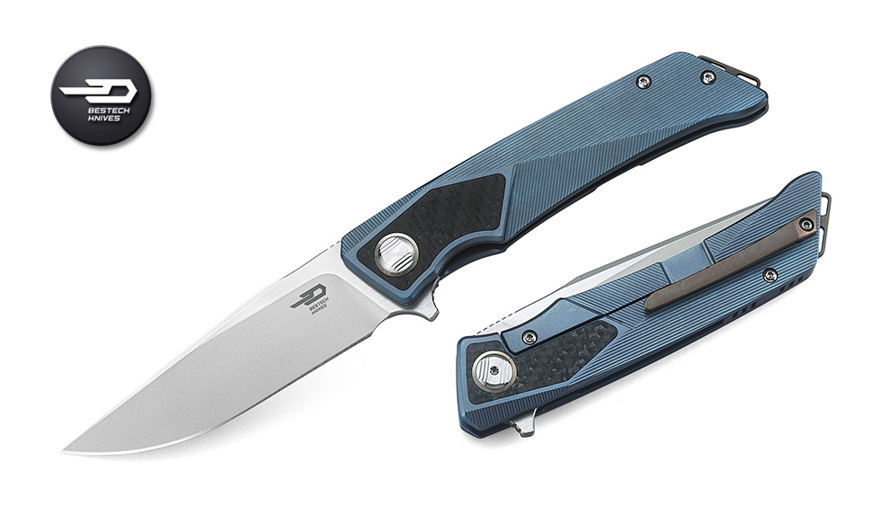 Bestech Sky Hawk Flipper Framelock Knife, S35VN Two-Tone, Titanium Blue, BT1804C