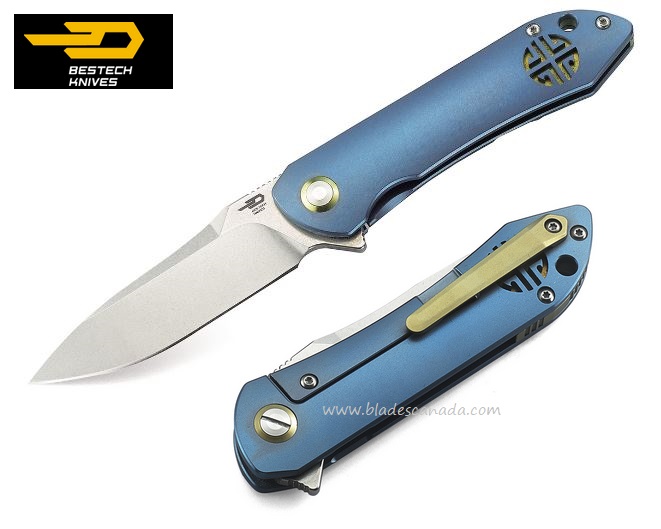 Bestech Emperor Flipper Framelock Knife, S35VN, Titanium Blue, BT1808B