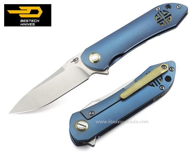 Bestech Emperor Flipper Framelock Knife, S35VN, Titanium Blue, BT1808B - Click Image to Close