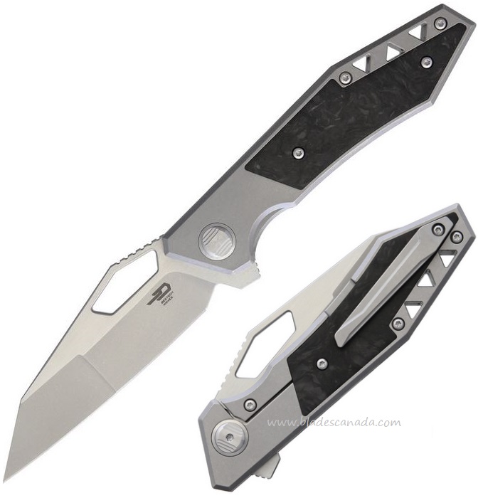 Bestech Fractal Flipper Framelock Knife, S35VN Tanto Two-Tone, Titanium/CF, BT1907A