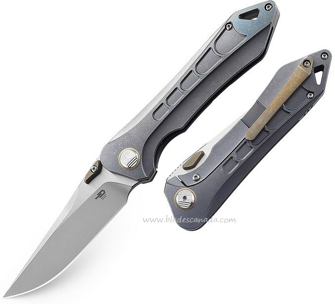 Bestech Supersonic Flipper Framelock Knife, S35VN Two-Tone, Titanium Blue, BT1908B