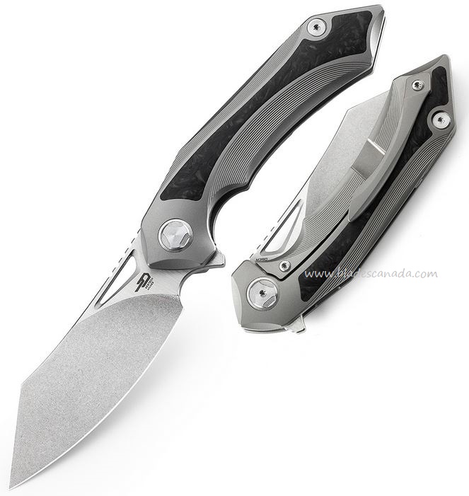 Bestech Kasta Flipper Framelock Knife, M390 Tanto Two-Tone, Titanium/CF, BT1909A