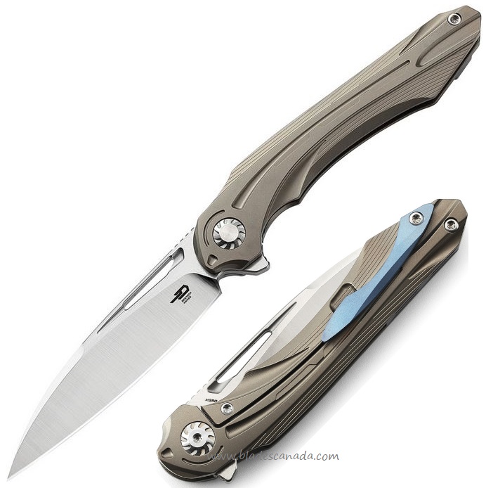 Bestech Wibra Flipper Framelock Knife, M390, Titanium Bronze, BT2001D - Click Image to Close