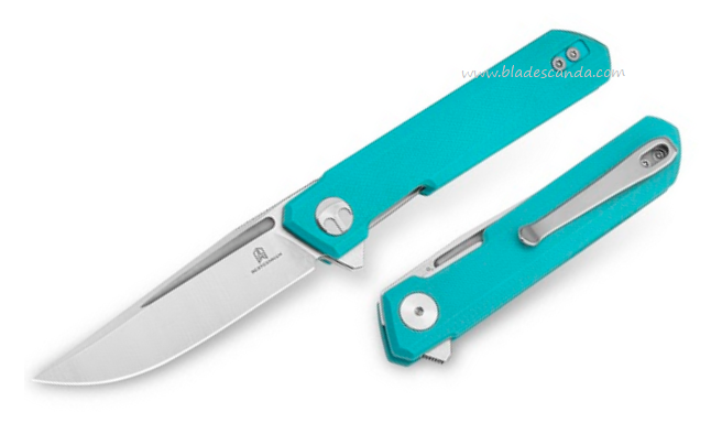 Bestechman Mini Dundee Flipper Folding Knife, D2 Satin/SW, G10 Tiffany Blue, BMK03C