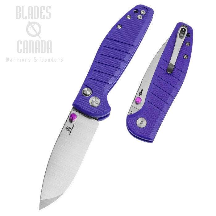 (image for) Bestechman Goodboy Jr. Button Lock Folding Knife, D2 Satin/SW, G10 Purple, BMK10C