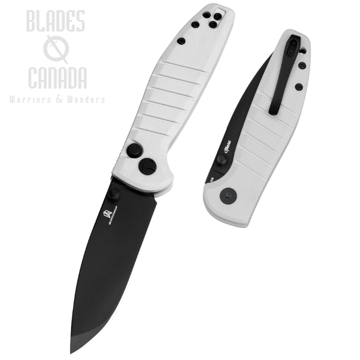 (image for) Bestechman Goodboy Jr. Button Lock Folding Knife, D2 Black, G10 White, BMK10I