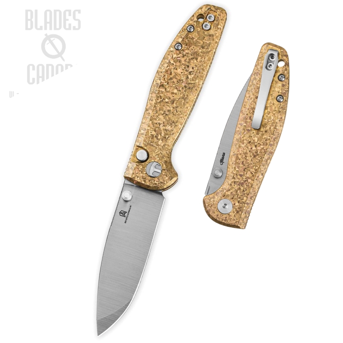 (image for) Bestechman Goodboy Jr. Button Lock Folding Knife, MagnaCut Satin/SW, Titanium Gold Crystalized, BMK10K