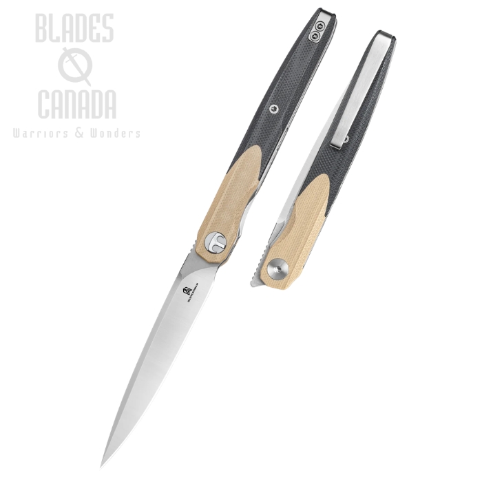 (image for) Bestechman Lanza Flipper Folding Knife, 14C28N Satin/SW, G10 Khaki/Black, BMK14B