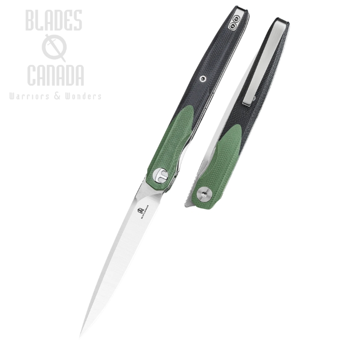 (image for) Bestechman Lanza Flipper Folding Knife, 14C28N Satin/SW, G10 OD Green/Black, BMK14C