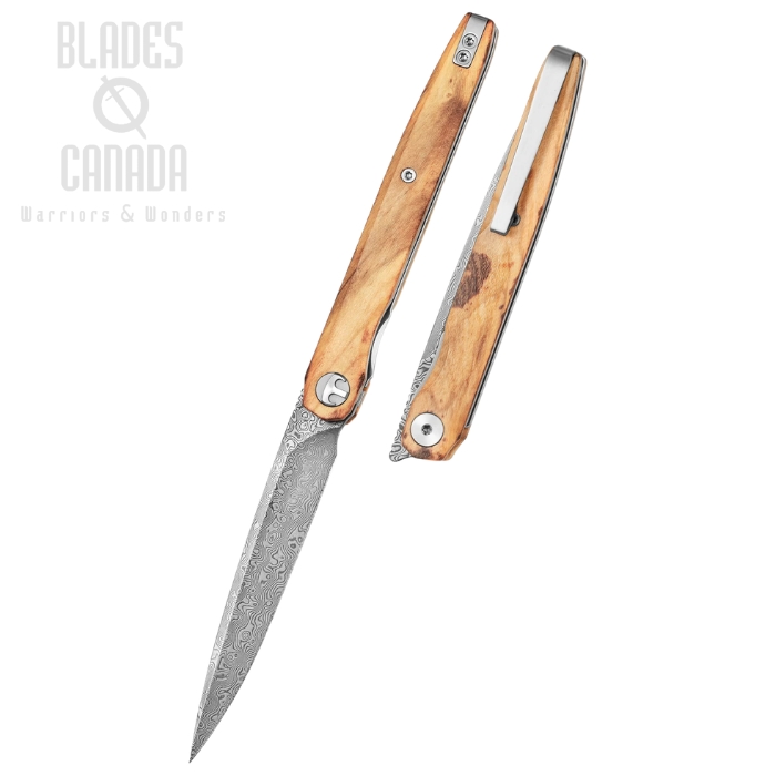 (image for) Bestechman Lanza Flipper Folding Knife, Damascus, Olive Wood, BMK14-D-4