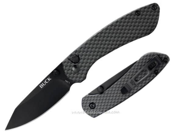Buck 743 Small Sovereign Button Lock Folding Knife, Black Blade, Steel w/Carbon Fiber Graphic, 0743CFS