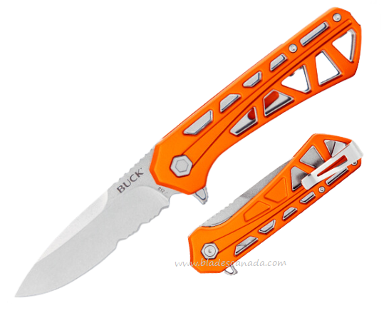 Buck 812 Trace Flipper Folding Knife, Partially Serrated Blade, Aluminum Orange, 0812ORX
