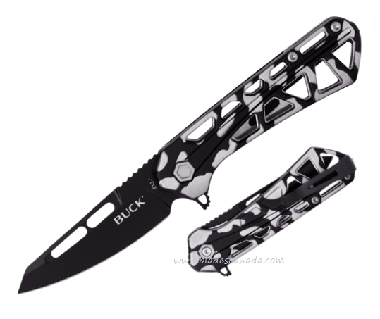 Buck 813 Small Trace Ops Folding Knife, Black Tanto Blade, Aluminum Black/White, 0813CMS