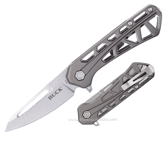 Buck 813 Small Flipper Folding Knife, Tanto Blade, Aluminum Gray, 0813GYS