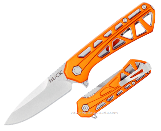 Buck 814 Small Trace Flipper Folding Knife, Drop Point Blade, Aluminum Orange, 0814ORS