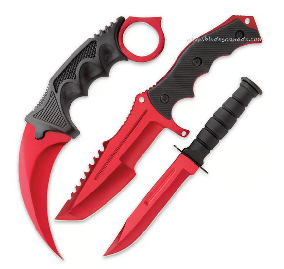 UC Black Legion Red Fury Triple Knife Set, Stainless Red Blade, Nylon Sheaths, BV448