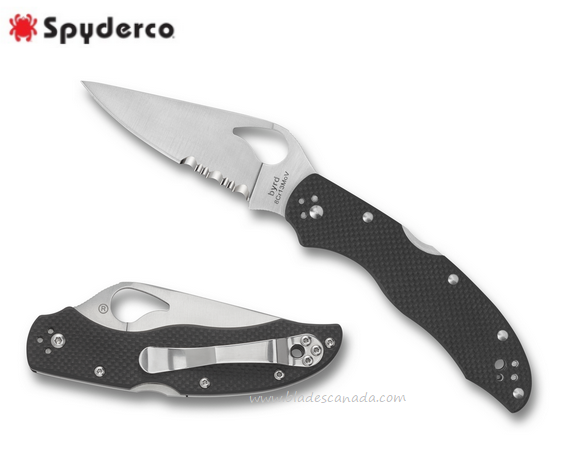 Byrd Harrier 2 Folding Knife, Partially Serrated, G10 Black, by Spyderco, BY01GPS2