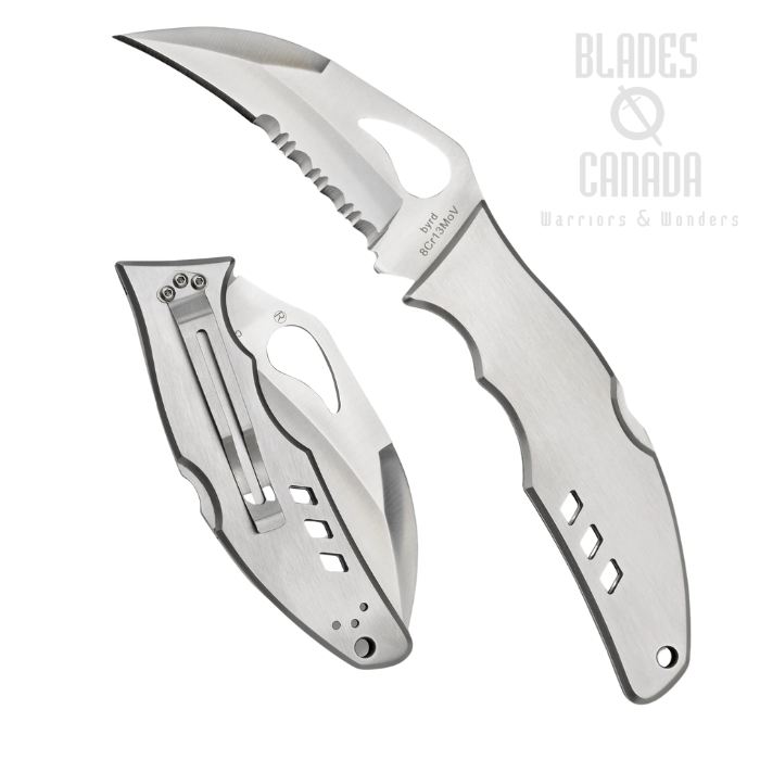 Byrd Crossbill Folding Knife, Stainless Handle, by Spyderco, BY07PS