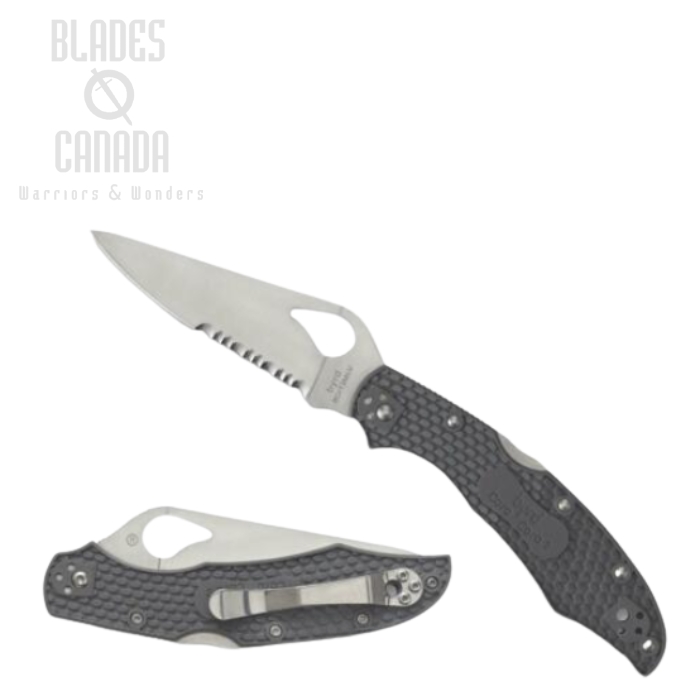 (image for) Byrd Cara Cara 2 Back Lock Folding Knife, Stainless Steel, Partially Serrarted, FRN Grey, BY03PSGY2