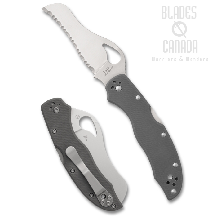 (image for) Byrd Gooney Back Lock Folding Knife, Stainless Serrarted, G10 Gray, by Spyderco, BY24GSGY