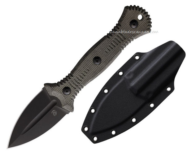 Bastinelli Creations Telum Fixed Blade Knife, M390 Black, Micarta Green, Kydex Sheath, BAS239P