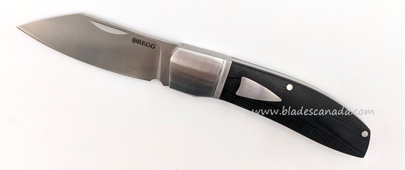 Begg Knives Traditional Slipjoint Folding Knife Large, 14C28N Satin Sheepsfoot Blade, G10 Black - BG035
