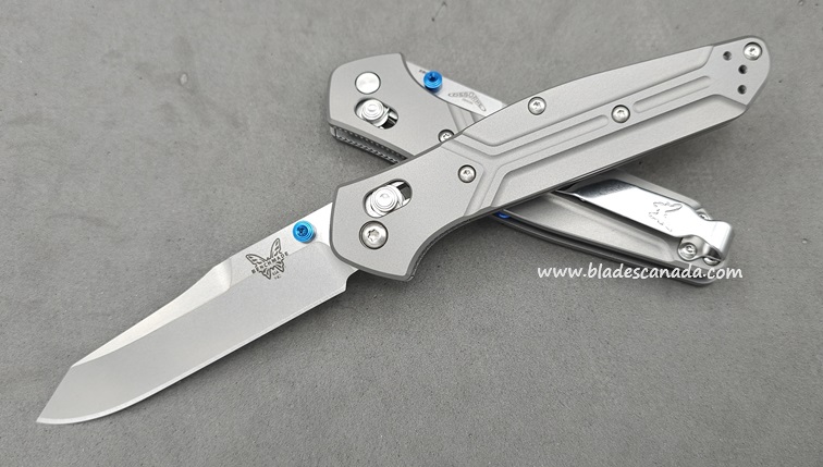 Benchmade 940 Osborne Customized Folding Knife, S90V, Titanium, Blue Thumbstud & Standoffs, 940CU1