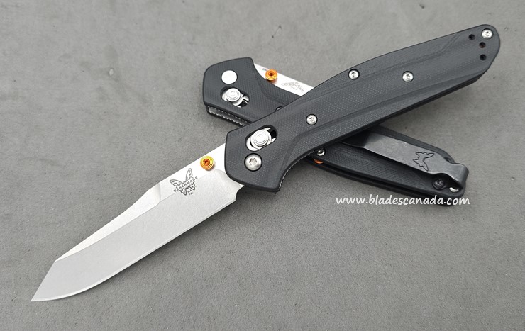 Benchmade 940 Osborne Customized Folding Knife, S90V, Black G10, Orange Thumbstud & Standoffs, 940CU3