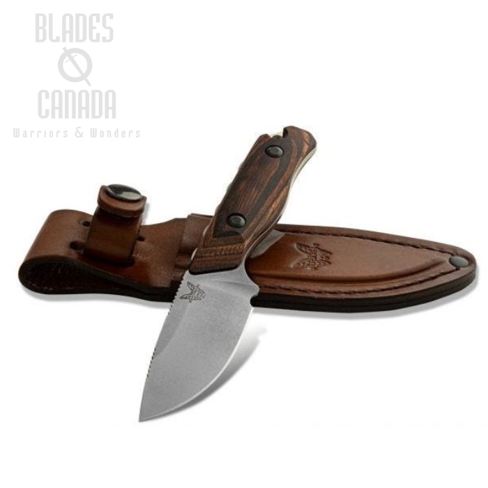 (image for) Benchmade Hunt Hidden Canyon Fixed Blade Knife, S30V, Wood, Leather Sheath, 15017