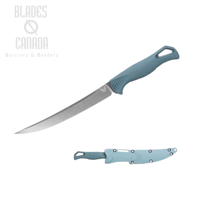 Benchmade Fishcrafter Fixed Knife, 7" MagnaCut Blade, Blue Santoprene, Molded Sheath, 18010 (image for) Benchmade Fishcrafter Fixed Knife, 7" MagnaCut Blade, Blue Santoprene, Molded Sheath, 18010