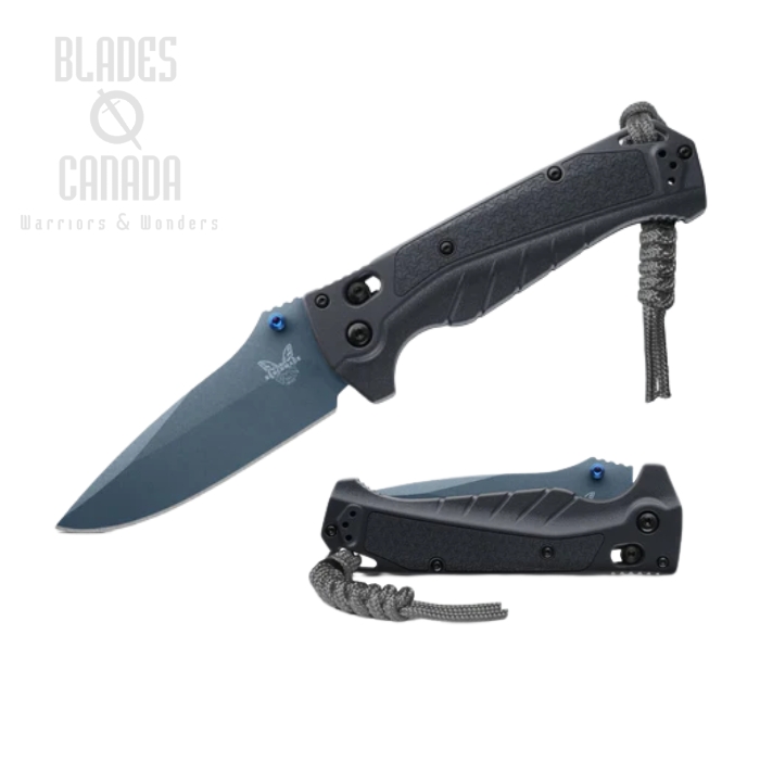 Benchmade Adira Axis Lock Folding Knife, Magnacut Blue Titanium, Grivory Gray, 18060BT-01