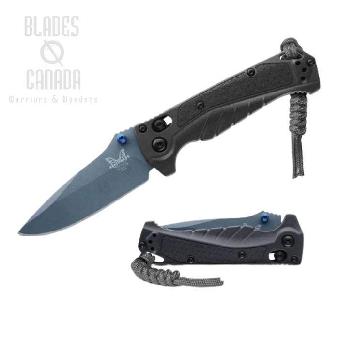 Benchmade Mini Adira Axis Lock Folding Knife, MagnaCut Blue Titanium, Grivory Gray, 18065BT-01