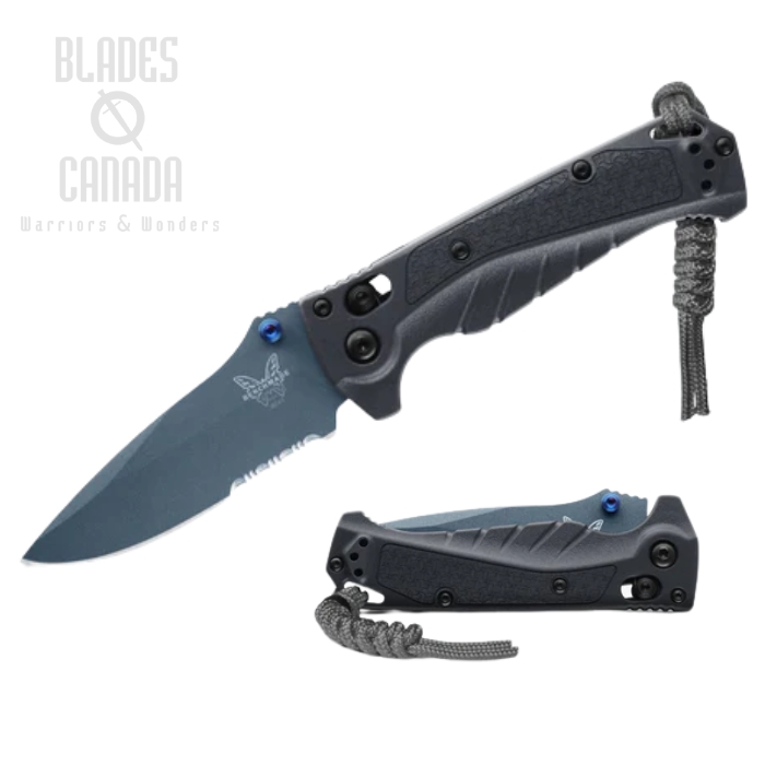 Benchmade Mini Adira Axis Lock Folding Knife, MagnaCut Blue Titanium, Grivory Gray, 18065SBT-01