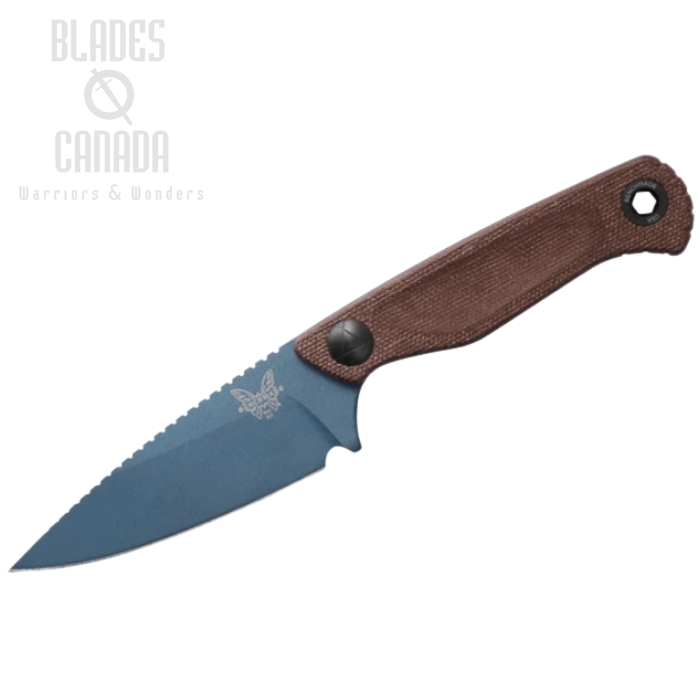 (image for) Benchmade Dacian Fixed Blade Knife, Magnacut Blue Cerakote, Micarta Brown, Leather Sheath Black, 203BT-03