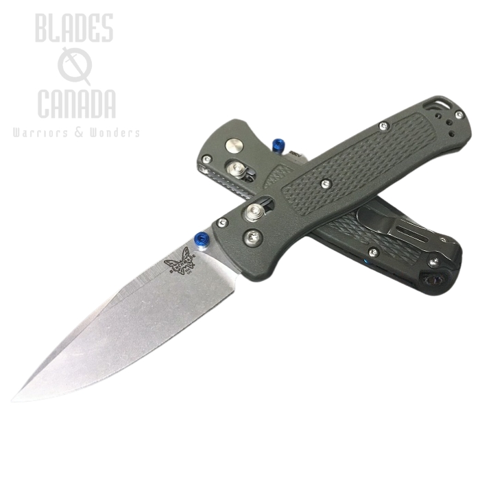 (image for) Benchmade Bugout Folding Knife, 20CV, OD Handle, Blue Thumbstud & Standoffs, 535CU54