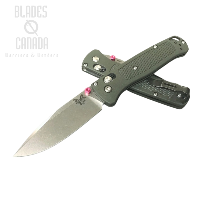 (image for) Benchmade Bugout Folding Knife, 20CV, OD Handle, Pink Thumbstud & Standoffs, 535CU56