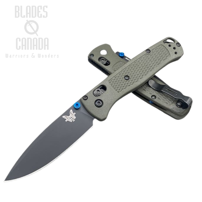 (image for) Benchmade Bugout Folding Knife, 20CV, OD Handle, Blue Thumbstud & Standoffs, 535CU62