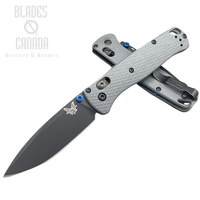 Benchmade Bugout Folding Knife, M4 Steel, Grey G10, Blue Thumbstud & Standoffs, 535CU145 (image for) Benchmade Bugout Folding Knife, M4 Steel, Grey G10, Blue Thumbstud & Standoffs, 535CU145