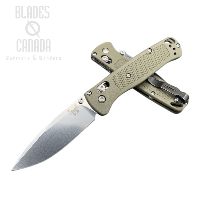 (image for) Benchmade Bugout Folding Knife, 20CV, Ranger Green Handle, Satin Thumbstud & Standoffs, 535CU17