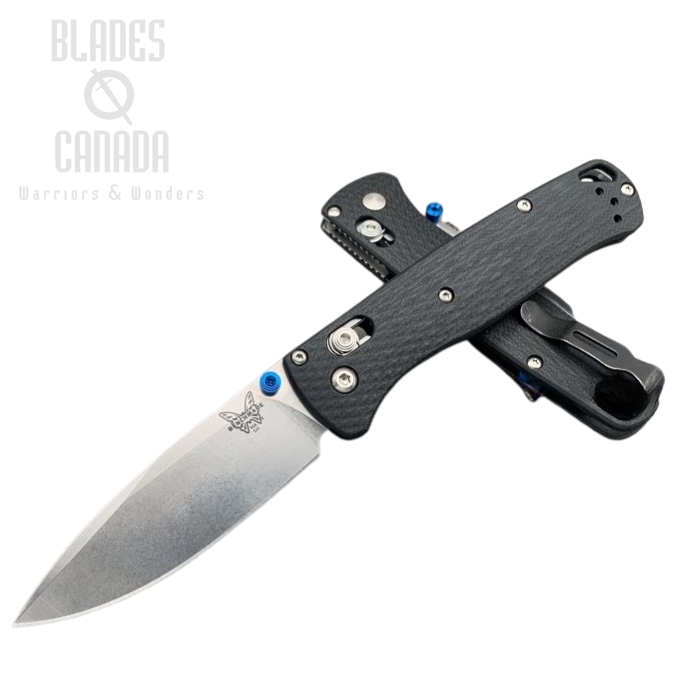 (image for) Benchmade Bugout Customized Folding Knife, S90V Satin, Black G10, Blue Thumbstud & Standoffs, 535CU220