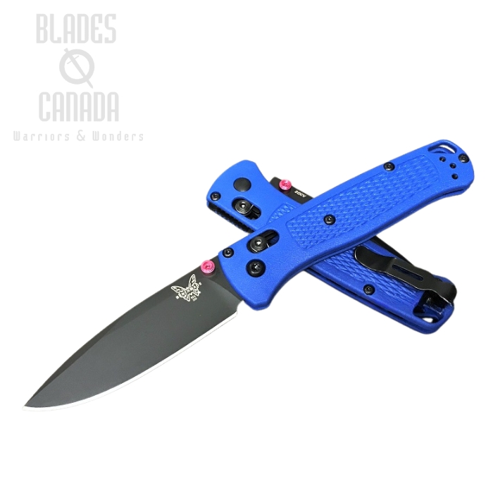 (image for) Benchmade Bugout Folding Knife, 20CV, Blue Handle, Pink Thumbstud & Standoffs, 535CU47
