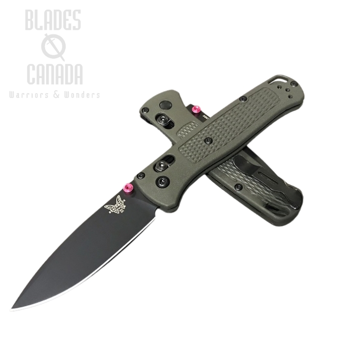 (image for) Benchmade Bugout Folding Knife, 20CV, OD Handle, Pink Thumbstud & Standoffs, 535CU64