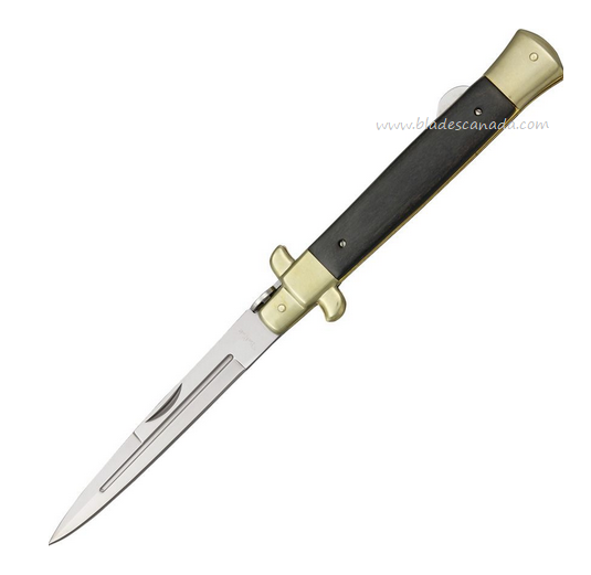 Benchmark Large Stiletto Folding Knife, Stainless, Black Wood w/Brass Bolster, BMK035