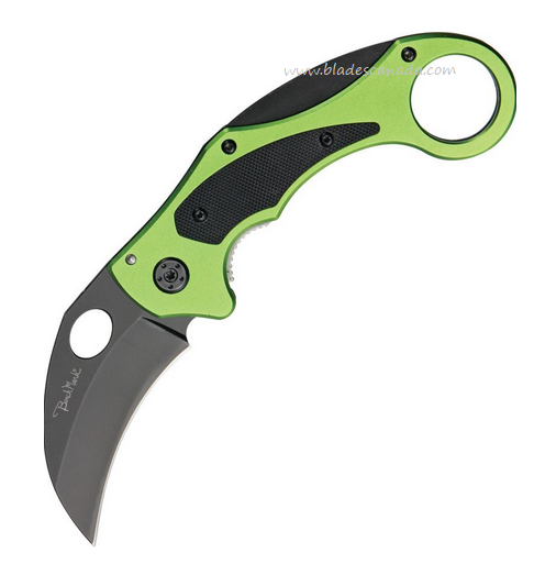 Benchmark Venom Karambit Folding Knife, Stainless Black, Aluminum Green, BMK043