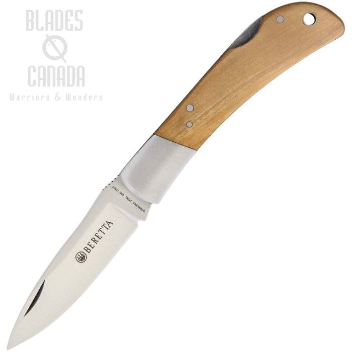 (image for) Beretta Multi-Use Folding Hunting Knife, 440 Stainless, Olive Wood, BE125IOL